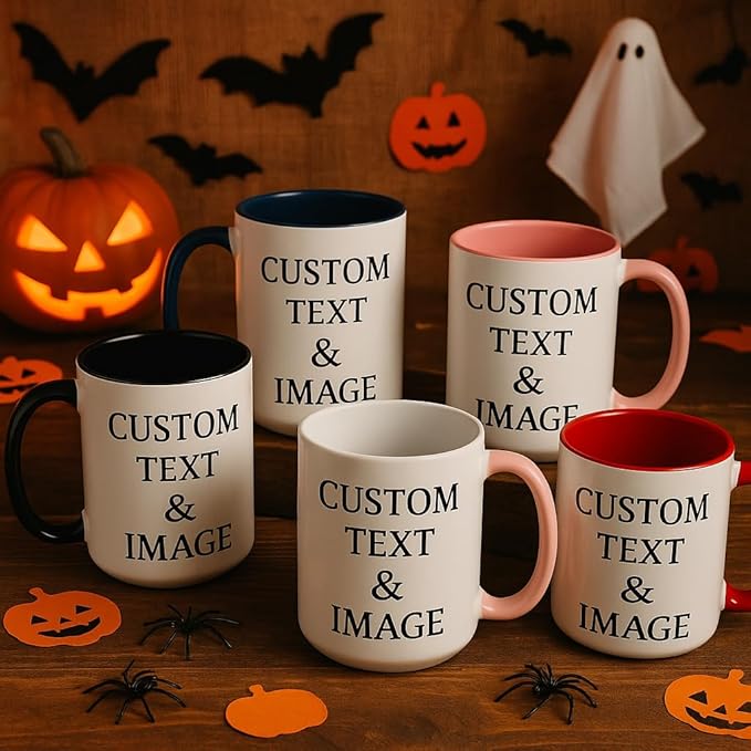 Customized 15oz Ceramic Coffee Mugs with Personalized Text and Photo Image Upload Novelty Gift, Personalize With Different Design And Images, Custom Gift (Dark Blue)