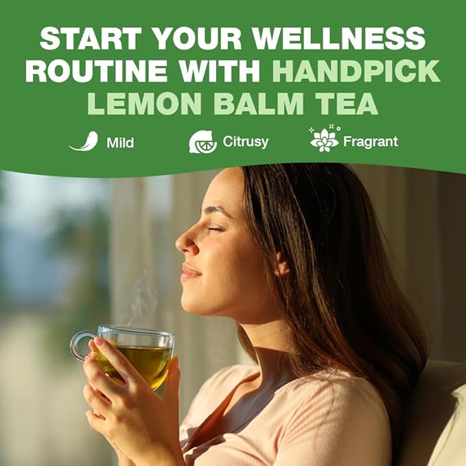 HANDPICK Lemon Balm Tea Bags – 100 Count | 100% Pure & Naturally Dried | Caffeine-Free Herbal Tea with Citrus Flavor & Aroma | Premium Lemon Balm Leaf