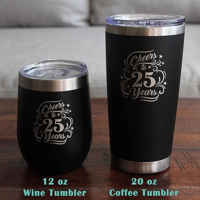 Cheers to 25 Years - Pint Glass for Beer - Gifts for Women & Men - 25th Anniversary Party Decor - 16 Oz Glasses