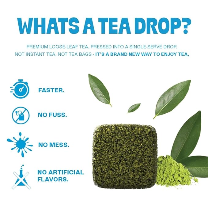 Tea Drops Holiday Sampler Box 25 Count | Organic Dissolvable Loose Leaf Tea | Iced or Hot | Microplastic-Free | Naturally Sweetened Organic Chai, Rose Earl Grey, Citrus Ginger, Peppermint, Matcha | 25 Servings - 5 Per Flavor