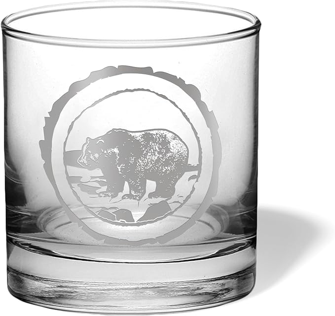Duck Hunting Gifts for Hunters and Outdoorsman Mallard Whiskey Glass with Coaster Rustic Décor for Mountain Cabin Lake House Beer Pint Glass Fishing Fisherman Dad (Bear, Single Whiskey Glass)