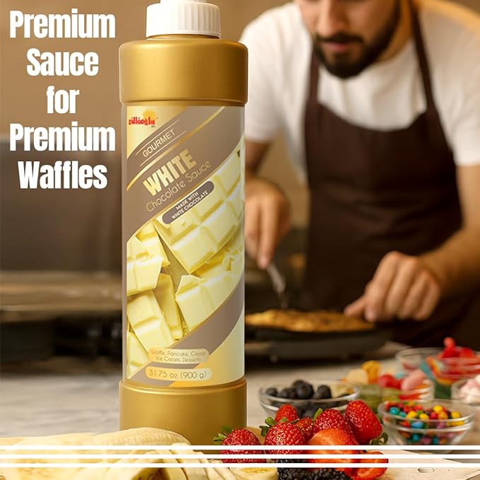 Gulluoglu Topping Sauce – White Chocolate Dessert Sauce, 30.52 fl oz 900g | Squueze Bottle | Perfect for Ice Cream, Cakes & Coffee, Topping (6 pack, White Chocolate)