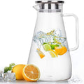 Borosilicate Glass Pitcher with Lid, 1.8L / 60 oz Heat Resistant Glass Water Carafe with Handle for Fridge, Large Iced Tea Pitcher, Juice Jug for Milk, Hot and Cold Beverage