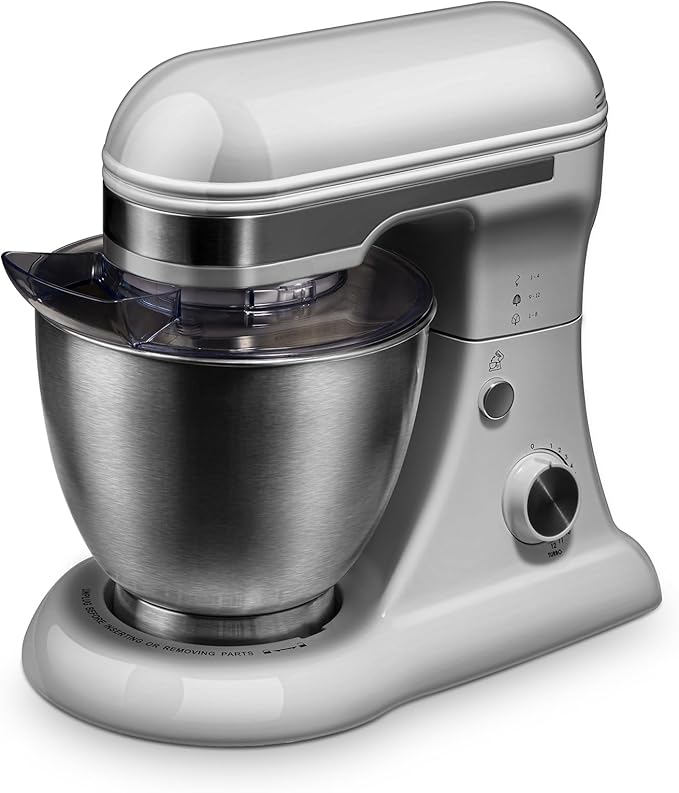 4.8QT Stand Mixer, 12-Speed Electric Kitchen Mixer with Tilt-Head, Stainless Steel Bowl, Egg Whisk, Dough Hook & Beater – Lightweight, Compact for Small Kitchens,Light Gray