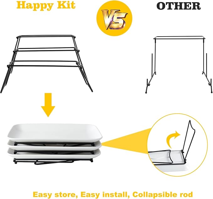 HAPPY KIT 3 Tier Serving Tray Set and Tiered Tray Stand,12 Inch Widened Porcelain Platters with Freely Combinable Rack,Decor Cupcake Stand for Christmas Party Display,Dessert Trays Collapsible