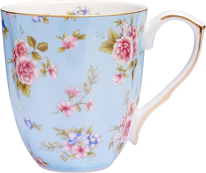 13oz Bone China Floral Mug with Gold Bone China Coffee Mugs Bone Teacup Christmas Mugs Birthday Gifts for Women Mom Friends Coworker