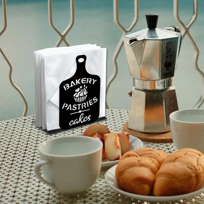 Cutting Board Decorative Black Metal Napkin Holder for Table, 5.3" x 3.4" x 1.9" Bakery Cakes Standing Napkin Holder for Home Kitchen Restaurant Picnic Party Coffee Bar Dining Room