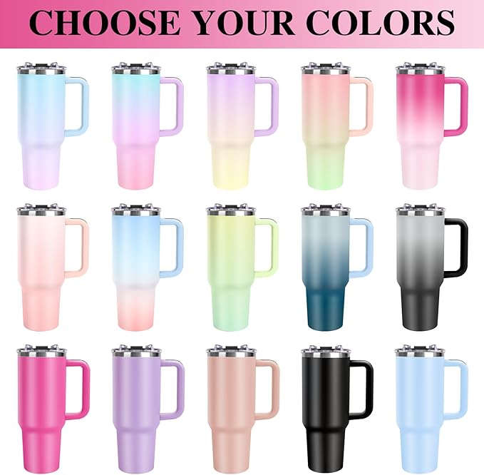 Personalized 40oz Tumbler with Handle, Custom Insulated Tumblers with Name&Birth Flower, Stainless Steel Travel Coffee Mug, Personalized Gifts for Women Men Birthday Fathers Day Mothers Day