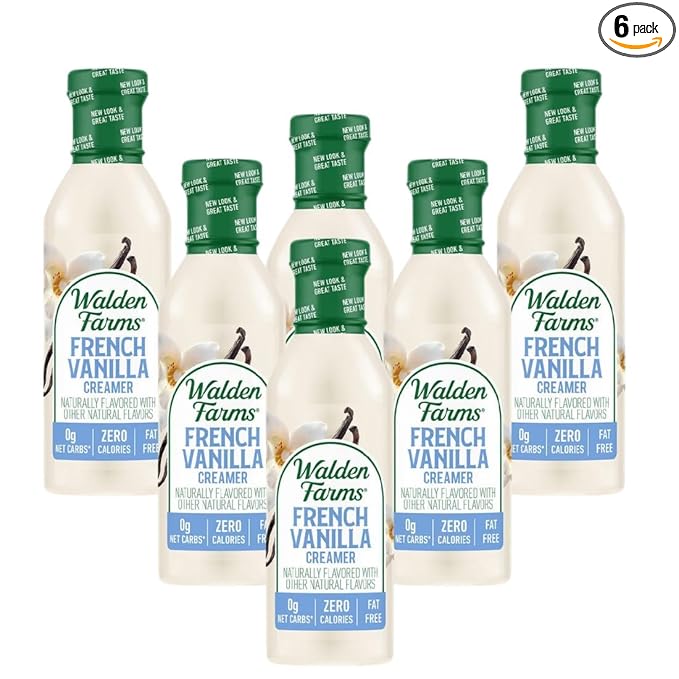 Walden Farms French Vanilla Coffee Creamer – Zero Calorie, Gluten-Free, Low Carb, Keto-Friendly, Sugar-Free, Smooth Vanilla Flavor – 6-Pack, 12 oz Bottle