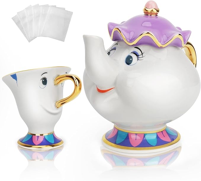 LEEPENK Cartoon Mrs Potts Teapot Beauty and Beast Teapot & Mug Chip Tea Set Cute Tea Cup Ideal Gifts for Girl and Home Decorationl