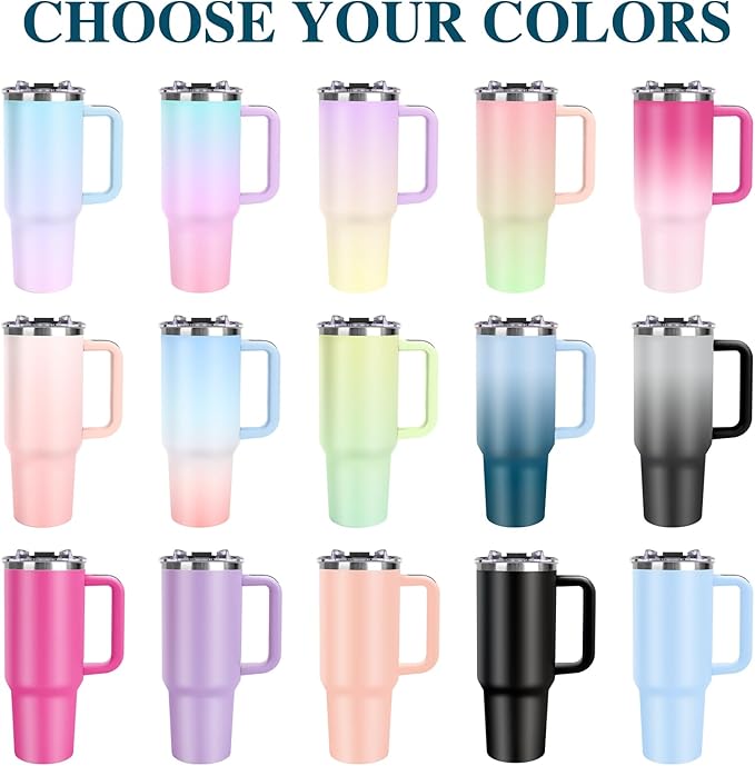 Personalized 40oz Tumbler with Handle, Custom Insulated Tumblers with Pictures Logo, Stainless Steel Travel Coffee Mug, Personalized Gifts for Women Men Birthday Fathers Day Mothers Day