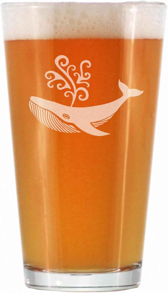 Whale Pint Glass for Beer - Beach Themed Decor and Gifts for Whale Lovers - 16 Oz Glasses