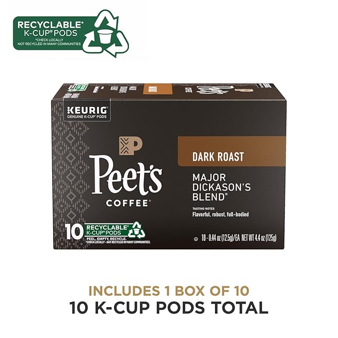 Peet's Coffee, Dark Roast Keurig K-Cup Pods - Major Dickason's Blend 10 Count (1 Box of 10 Pods)