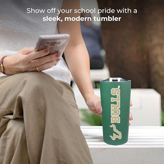 Campus Colors NCAA Stainless Steel Tumbler perfect for Gameday - 18 oz - Double Walled - Keeps Drinks Perfectly Insulated (USF Bulls - Green)