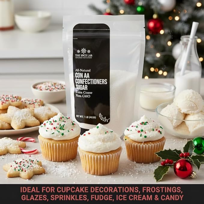The Spice Lab Confectioners Sugar - White Extra Coarse Con AA Sugar Crystals for Baking and Cupcake Decorations - 1 Pound - Excellent for Decorating Cookies & Candy - Greatfor Bakeries