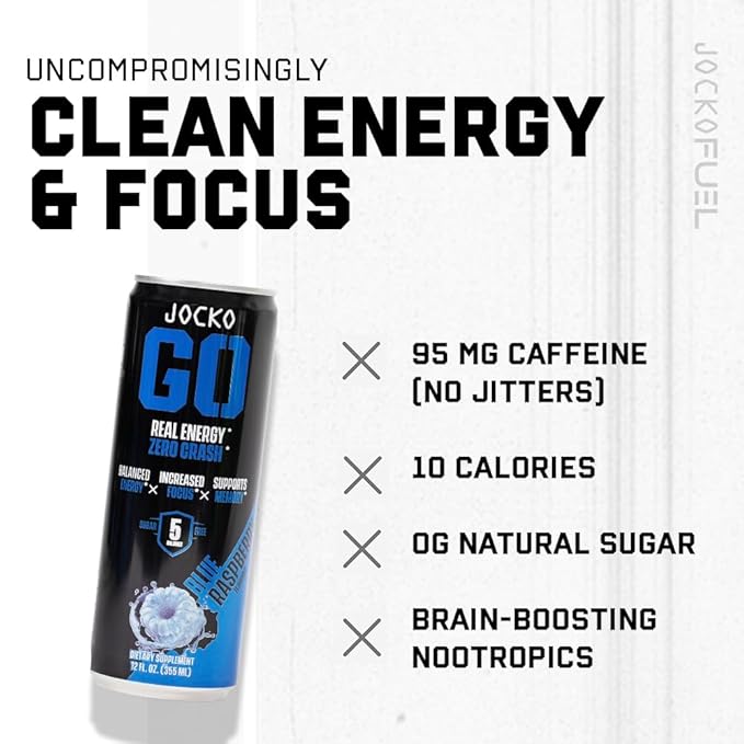 Jocko GO Energy Drink - Keto, Vitamin B12, Vitamin B6, Electrolytes, L Theanine, Magnesium- Energy Boost, Sugar Free Nootropic Monk Fruit Blend - 12 Pack (Mango Passionfruit)
