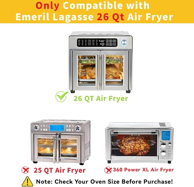 Air Fryer Accessories Compatible with Emeril Lagasse 26 Qt Extra Large, Baking Pans Set with Stainless Steel Baking Sheet Basket, Parchment Paper Teflon Mat for Oven