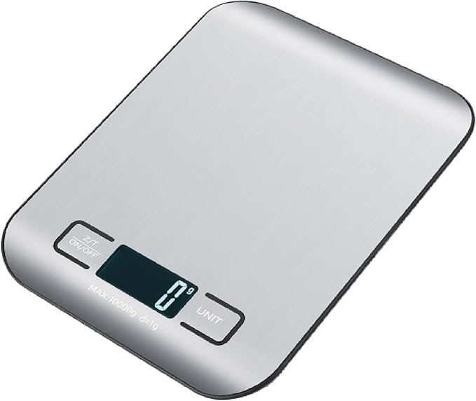 Digital Food Scale with 2 AAA Batteries Trnr-FDSCLE-SLV, Food Scale for Kitchen, Cooking Scale with Zero Tare Option, Kitchen Scale Weighs up to 11 Pounds, Measures in KG, G, LB, OZ, and ML