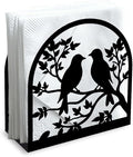 Birds on Branch Decorative Black Metal Napkin Holder for Table, 4.9" x 4.9" x 1.9" Standing Napkin Holder for Home Kitchen Restaurant Picnic Party Coffee Bar Dining Room