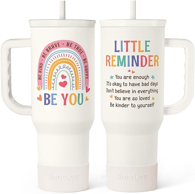 Inspirational Tumbler with Handle 40oz, Positive Reminder Coffee Cups Stainless Steel Travel Mug, Daily Inspiration Motivational Gifts for Women Girls Friends Coworker, Gift for Birthday Christmas