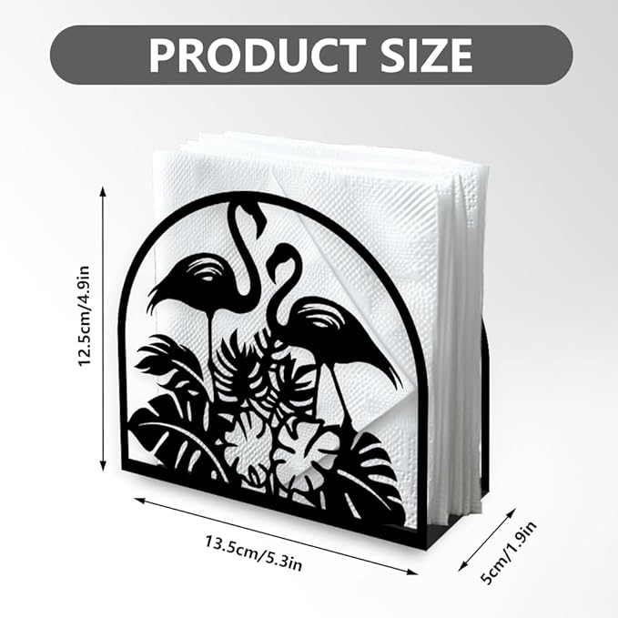 Flamingos Animal Decorative Black Metal Napkin Holder for Table, 5.3" x 4.9" x 1.9" Tropical Leaves Standing Napkin Holder for Home Kitchen Restaurant Picnic Party Coffee Bar Dining Room