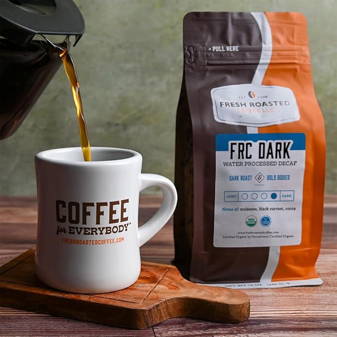 Fresh Roasted Coffee, Organic FRC Dark Water-Processed Decaf | USDA Organic, Kosher | Dark Roast 12 oz Whole Bean