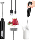 Rechargeable Milk Frother, Handheld Drink Mixer Electric Foam Maker for Coffee with Stainless Steel Whisk ＆ 3 Speeds, USB-C Coffee Frother Wand for Latte, Matcha, Protein Powder, Xmas Gift (Black)