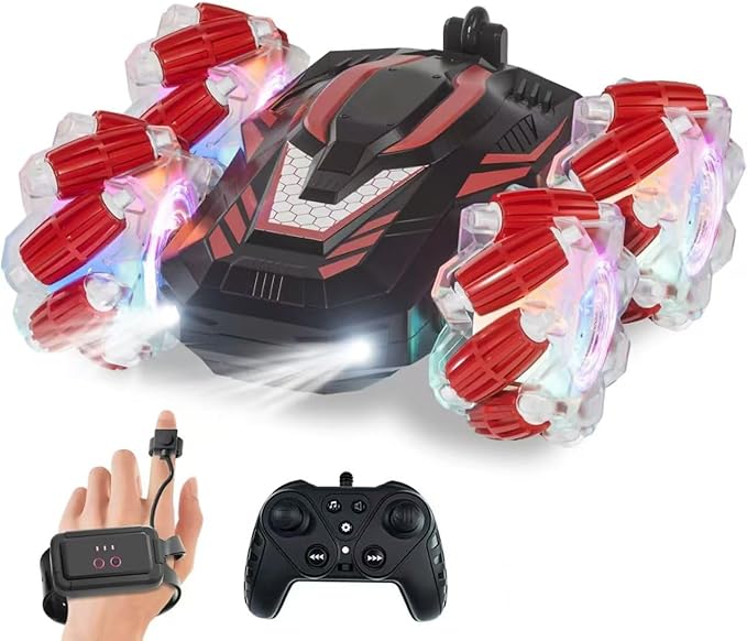 New Gesture Sensing RC Stunt Car with Lights Music, Hand Gesture Remote Control Truck 360° Spins Gifts Toys for 6-12 Years Old Boys