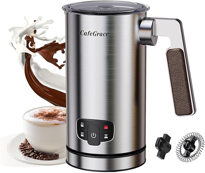 4-in-1 Electric Milk Frother for Coffee, Automatic Warm and Cold Foam Frother, One-Touch Milk Steamer and Frother for Latte Cappuccinos Hot Chocolate, Easy to Clean
