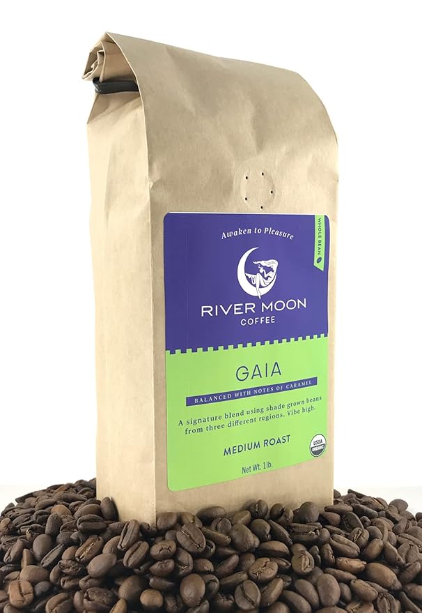 River Moon Coffee, Medium Roast Coffee Beans, 16 Ounces, Non-GMO, Direct Trade, 100% Arabica, Gaia Blend