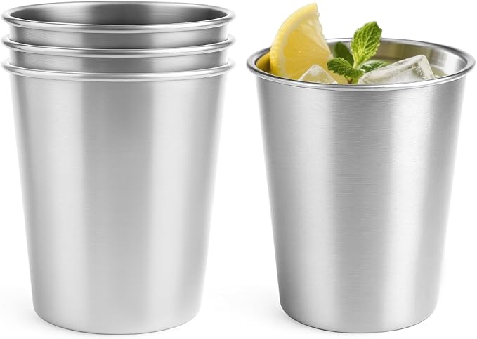 4 Pack 8oz Stainless Steel Cups, Stainless Steel Stacking Beer Pint Cups, Stainless Steel Water Tumbler for Home, Party, Camping, Outdoor, Stackable Drinking Glasses, Reusable, BPA Free