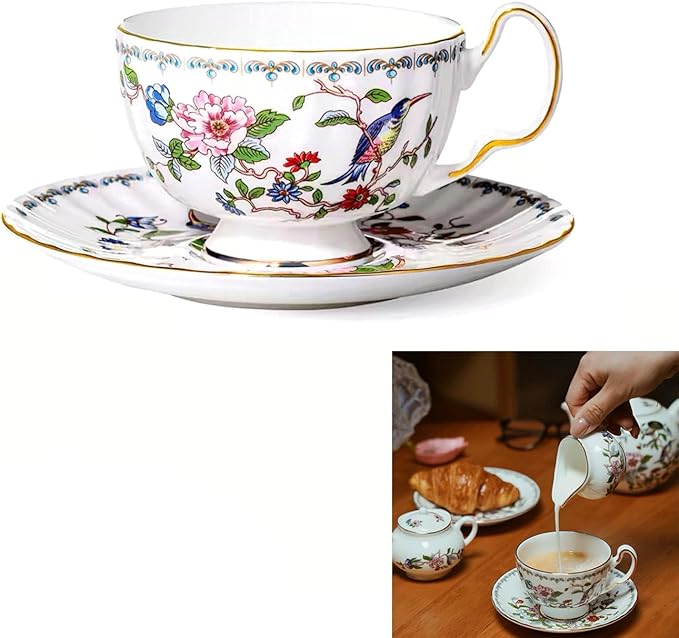 Aynsley Pembroke Oban Fine Bone China Teacup & Saucer - 6oz (180ml), Elegant Oban Shape, Christmas Gift for Tea Lovers, British Craftsmanship
