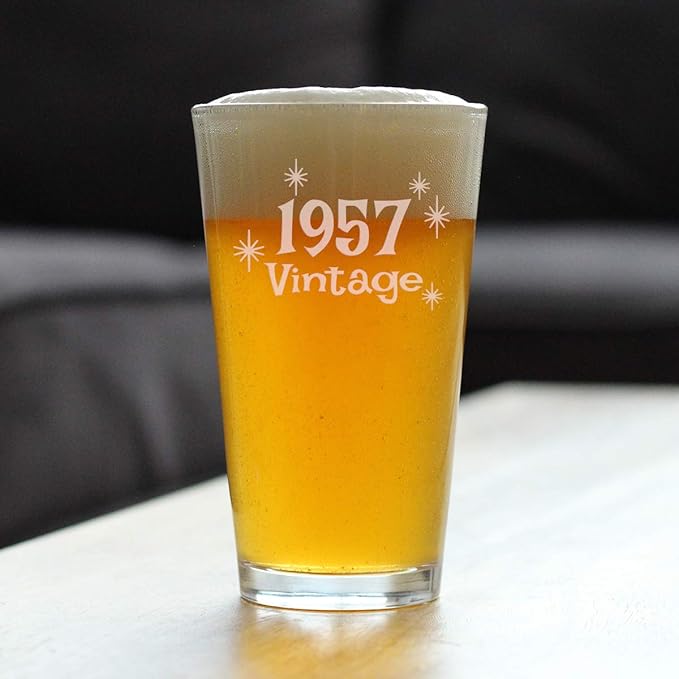 Vintage 1957 Pint Glass for Beer - 68th Birthday Gifts for Men or Women Turning 68 - Fun Bday Party Decor - 16 oz