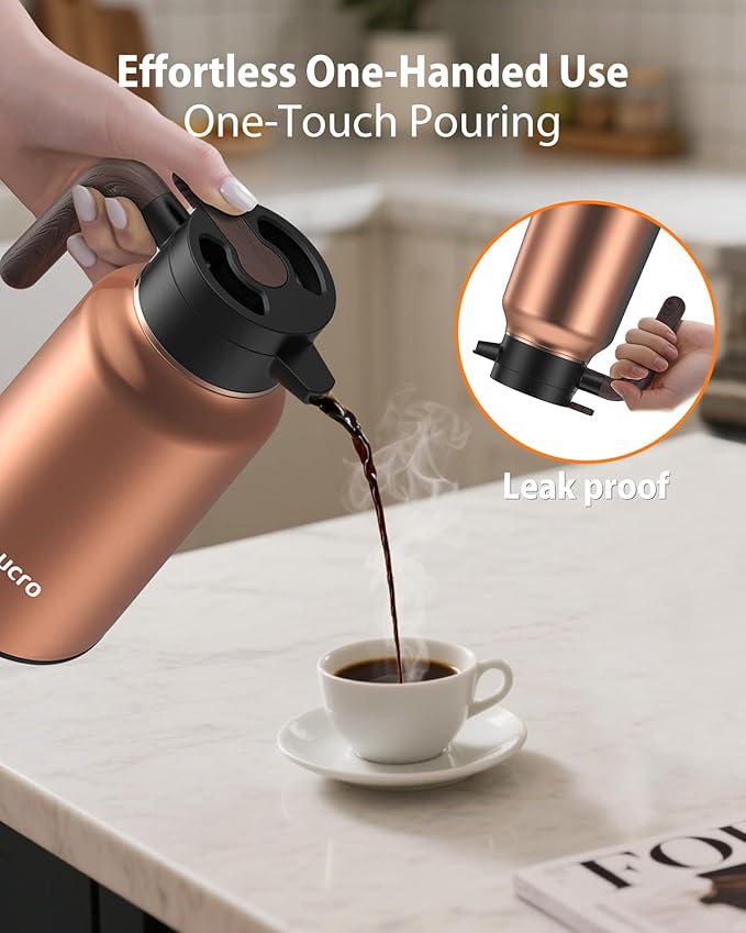 70 oz / 2L Thermal Coffee Carafe Stainless Steel - Insulated Coffee Dispenser for Hot & Cold Liquids - Perfect for Coffee, Tea, Water, Parties, Office & Home Use