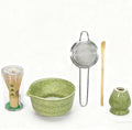 5Pcs Japanese Matcha Tea Set - Ceramic Bowl with Spout & Holder, Bamboo Whisk (Chasen), Scoop, Sifter - Complete Traditional Tea Ceremony Kit for Beginners, Gift for Tea Lovers(Green)