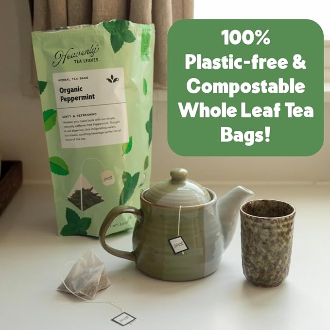 Heavenly Tea Leaves Organic English Breakfast (50 Pyramid Tea Bags), Bulk Compostable Black Tea Sachets - 100% Plastic Free, Premium Quality, Whole Tea Leaves in a Convenient Tea Bag