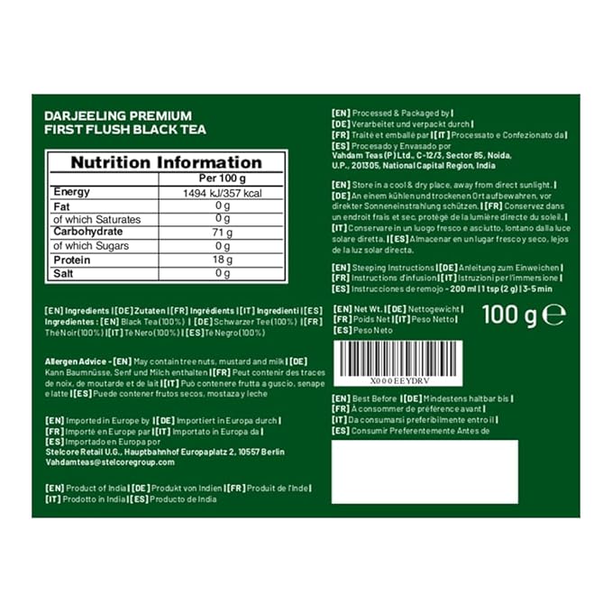 VAHDAM, First Flush Darjeeling Tea - 50 Cups (3.53oz) | Loose Leaf Black Tea - Flowery, Aromatic & Delicious | Picked, Packed & Shipped Direct From India | Champagne Of Teas | Mellow & Fragrant