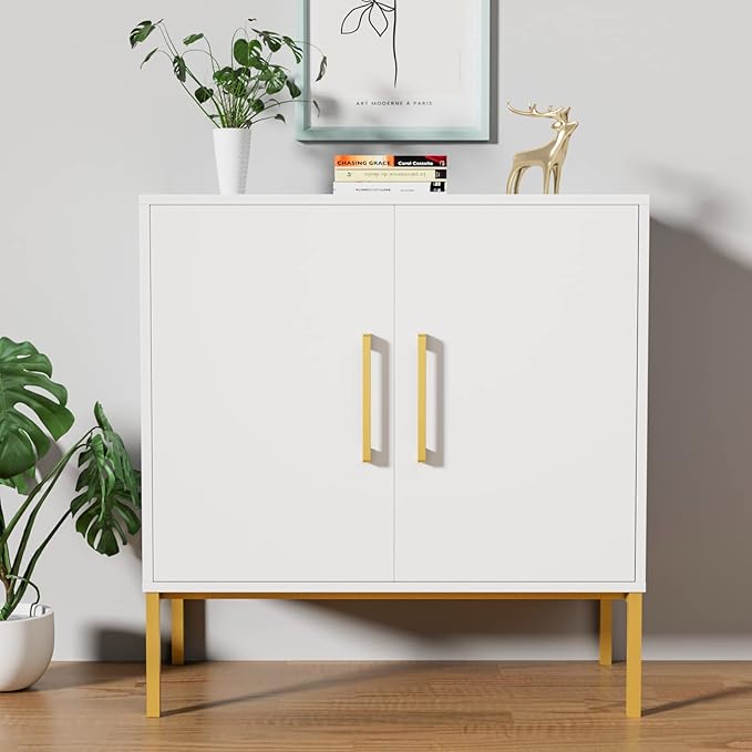CARPETNAL Siedeboard Buffet Cabinet, White Side Storage Cabinet with Doors and Adjustable Shelves, Accent Cabinet for Kitchen, Living Room, Dining Room, Office, Hallway, Entryway
