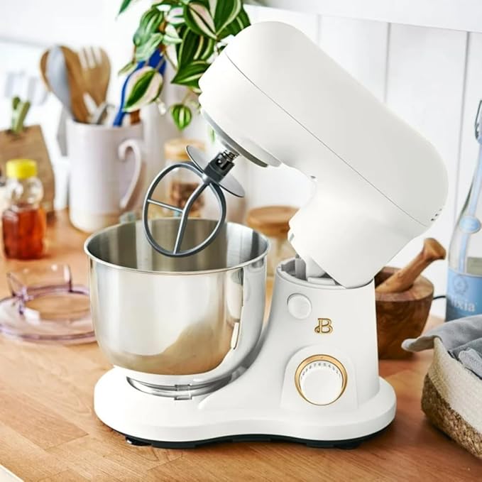 Beautiful 3.5QT 300W Stand Mixer with 12 Speeds, Tilt-Head, Splash Guard & Dishwasher-Safe Accessories, Soft Matte Finish Mixes Up to 5 Dozen Cookies, White Icing