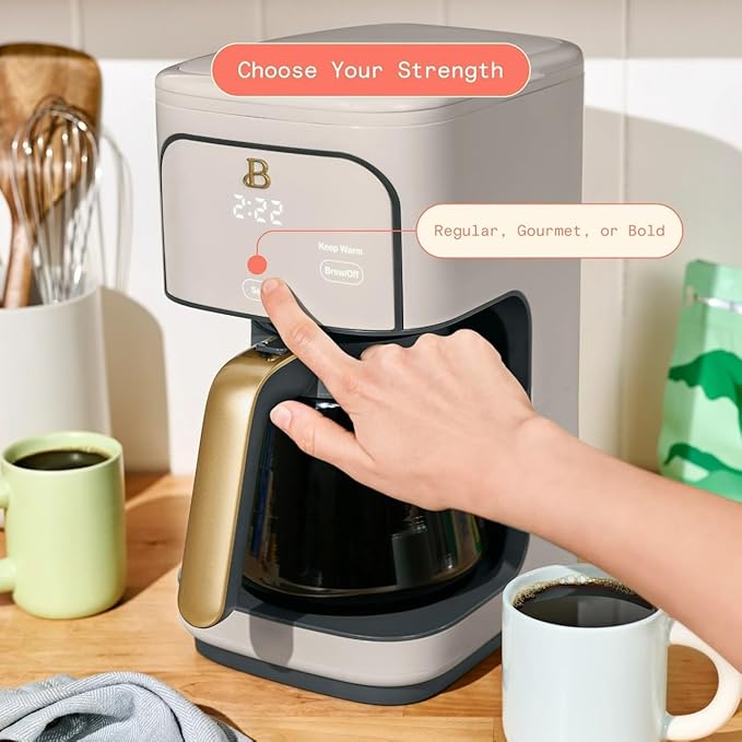 Beautiful 12 Cup Programmable Coffee Maker, Drip Coffee Machine with Glass Carafe, Automatic Brew Strength Control, Espresso Maker Function, Compact Espresso Machine (Porcini Taupe)