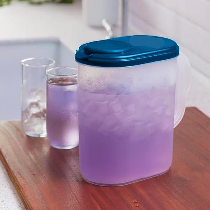 2-Pack Water Pitcher with Lid & Pivot Top Spout 1 Gallon Pitcher - Slim Design Fits Fridge Door - Freezer/Dishwasher Safe, BPA Free & Phthalate Free - Navy