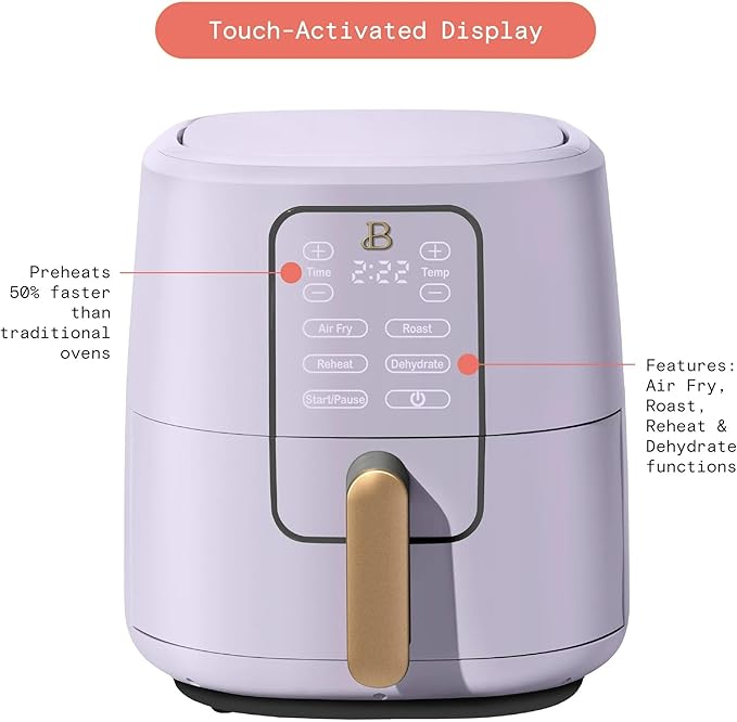 Beautiful 6 Qt Air Fryer by Drew Barrymore - Non Toxic Kitchen Appliance with TurboCrisp Technology, Multi-Functionality for Air Frying, Roasting, Dehydrator & Touch-Activated Display (Lavander)