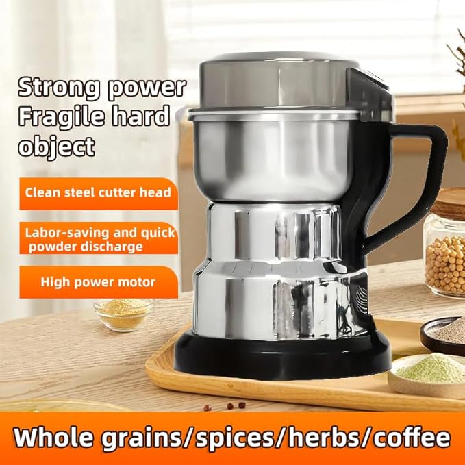 Electric Coffee Grinder with 304 Stainless Steel, 3D Grinding, One Touch Operation for Espresso Beans, Herbs, Spices, Grains, Salt, Pepper (Silver)