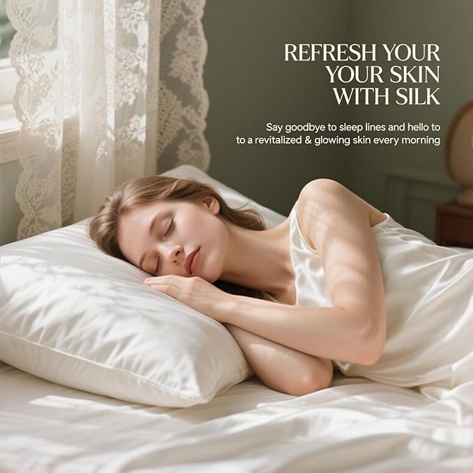 Ravmix Silk Pillow Cases 2 Pack with Zipper, 21momme Mulberry Silk Pillowcase for Hair Skin, Soft Smooth Breathable Cool Pillow Cover for Beauty Sleep with Gift Box(Queen 20"x30", Ivory White)