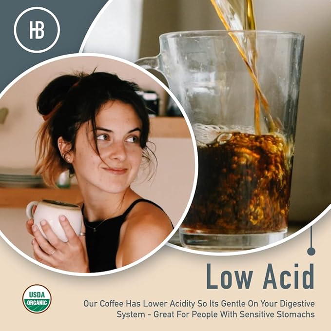 Healthy Bean Organic Low Acid Coffee Ground - USDA Organic Mold-Free, Superfood Infused, Clean and Healthy - Low Acid for Sensitive Stomachs - Semi-Dark Roast Ground Coffee, 10oz (1-Pack)