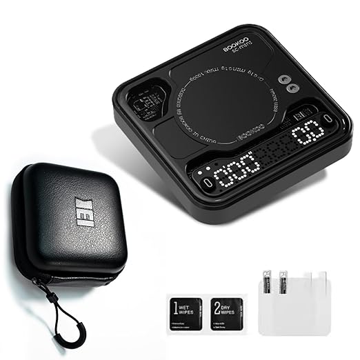 BOOKOO Coffee Scale with Storage Bag Esprosse with Timer Mini Digtial Coffee Scale Rechargeable with Auto Mode Flow Rate Mode Scale for Coffee APP Bluetooth Connection Coffee Bean Scale