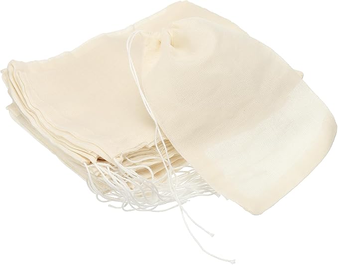 uxcell 20 Pcs Spice Bags for Cooking, 5x3 in Reusable Empty Tea Bags Muslin Strainer Cotton Cheese Cloth for Loose Leaf Tea Sachet Straining Soups Herbs, Beige