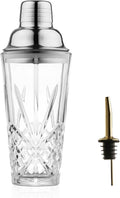 Glass Cocktail Shaker, 15oz Cutting Design - Exquisite Martini Shaker for Elevated Mixology. Perfect for Crafting Artisan Cocktails, Martinis. (Including Drink Shaker & Gold Pour Spout)