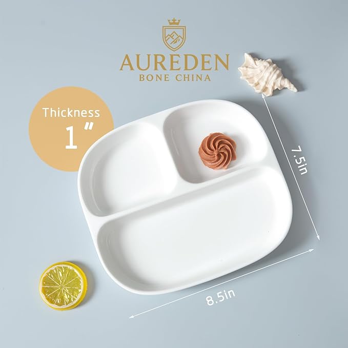 Portion Control Plate - Fine Bone China Porcelain for Adults, Children, Healthy Diet