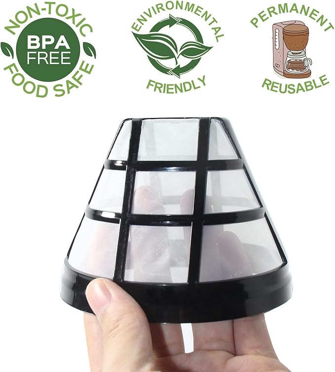 (4-Pack) No.4 Cone Reusable Replacement Coffee Maker Basket Filter Compatible with Cuisinart, Ninja Coffee Bar Brewer Filters, Fit Most 8-12 Cup Basket Drip Coffee Machine, BPA Free